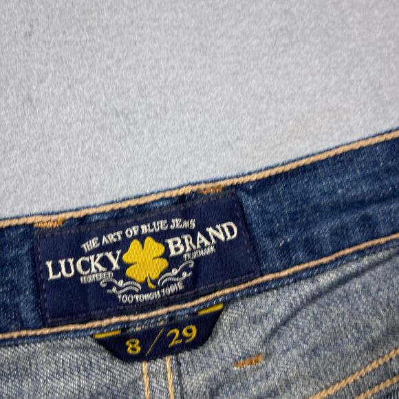 Lucky Brand Shorts Women 29 Distressed Cutoff Denim Lace Trim Blue Jean Y2K - Picture 6 of 10